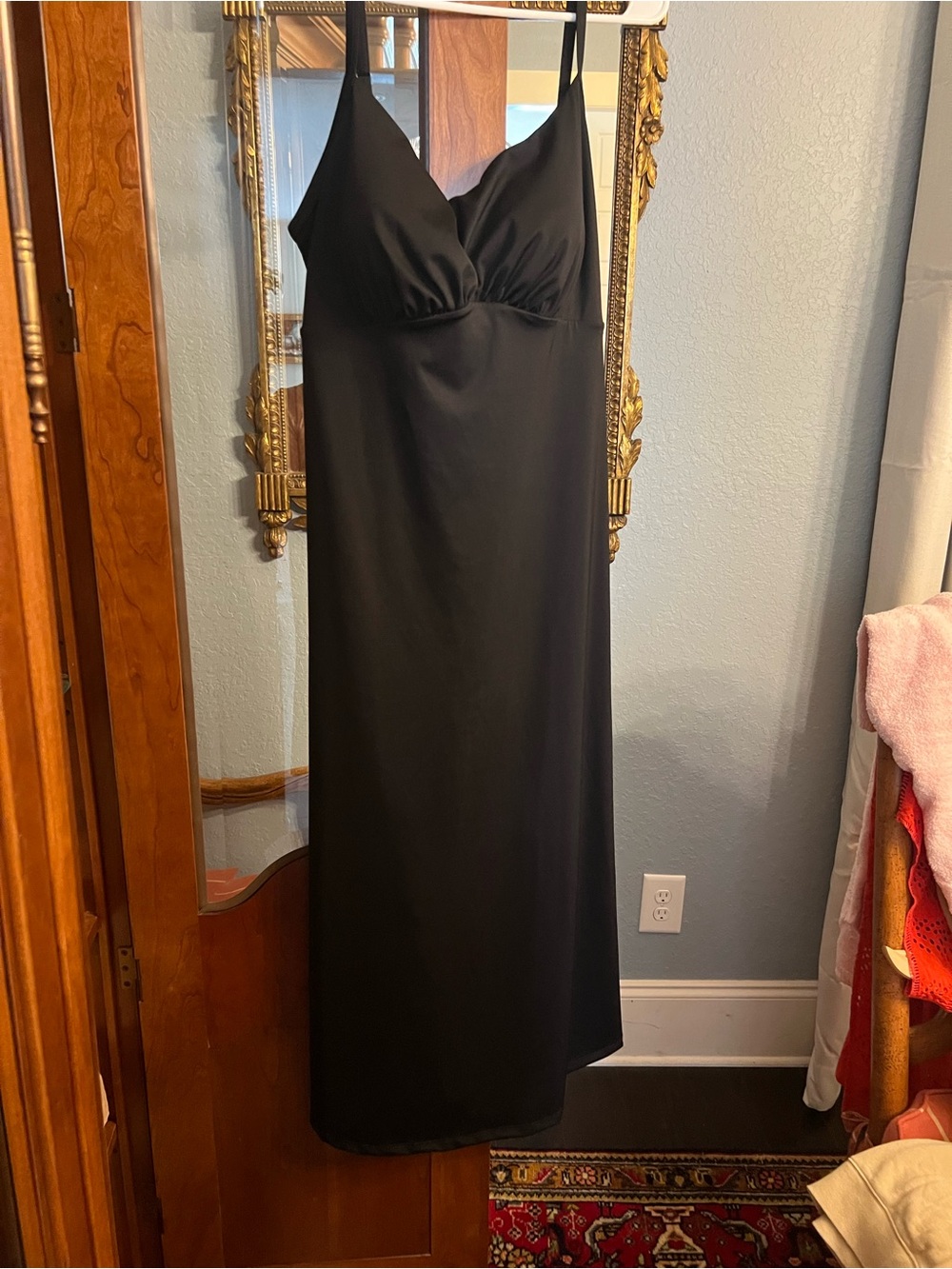 Classic Black Midi Slip Dress with V-Neck Straps